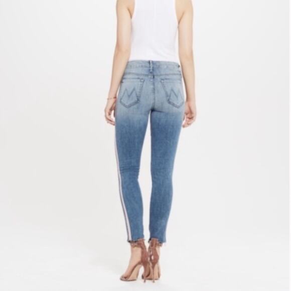 Mother Looker Ankle Fray Jeans in Light Wash Side Stripe Blue Pink Size 29 - Picture 3 of 11